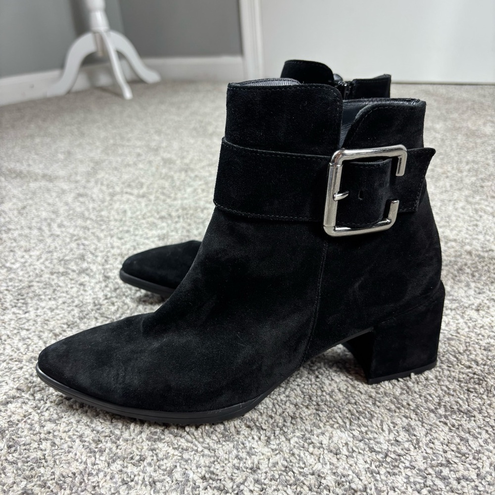 Paul Green Black Suede Black Heel Bootie Size 7.5